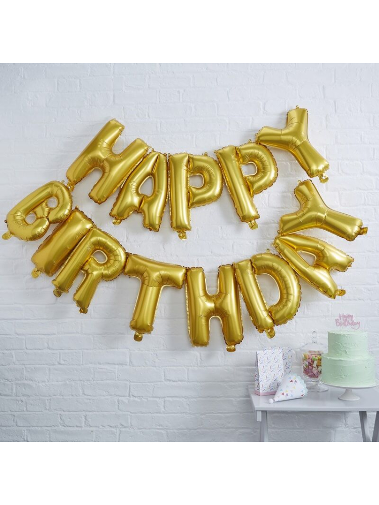 Złote balony Happy Birthday | Pick & Mix main product photo