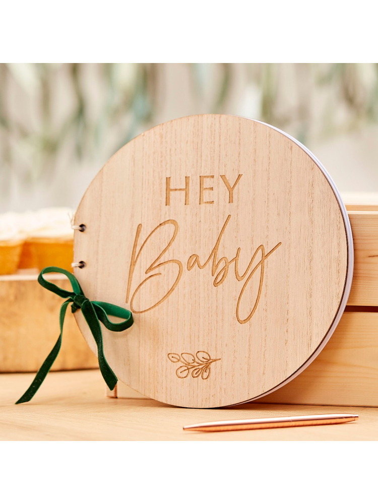 Ginger Ray BAB-107 Botaniczna księga gości dla niemowląt z drewna main product photo