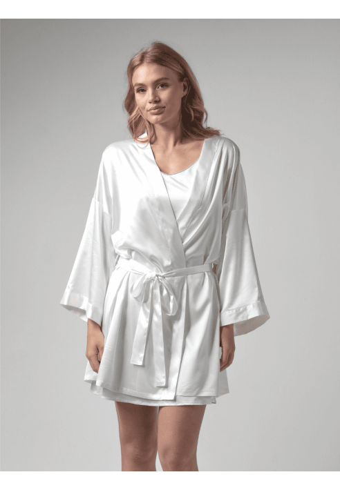 Poirier BN-745B Kimono dla panny młodej z satyny w kolorze kości słoniowej ()