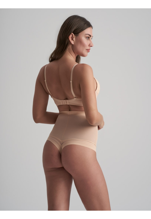 BYE BRA Powermesh High Waist Thong Beżowy