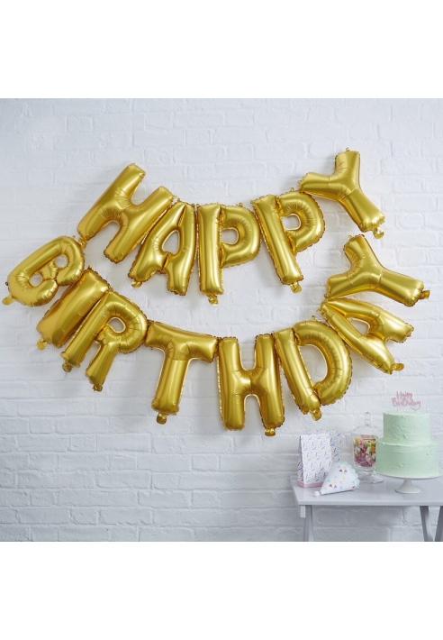 Złote balony Happy Birthday | Pick & Mix ()