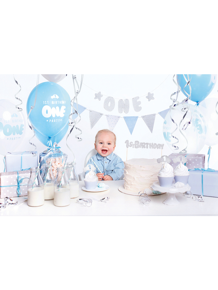 Zestaw dekoracji na przyjęcie - 1. urodziny niebieski/srebrny main product photo