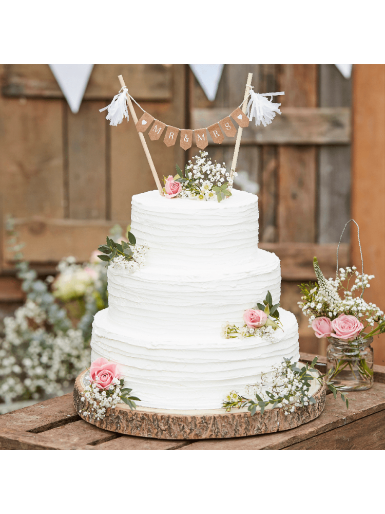 Ginger Ray CW-235 Rustic Country Mr & Mrs Cake Topper z proporczykiem main product photo