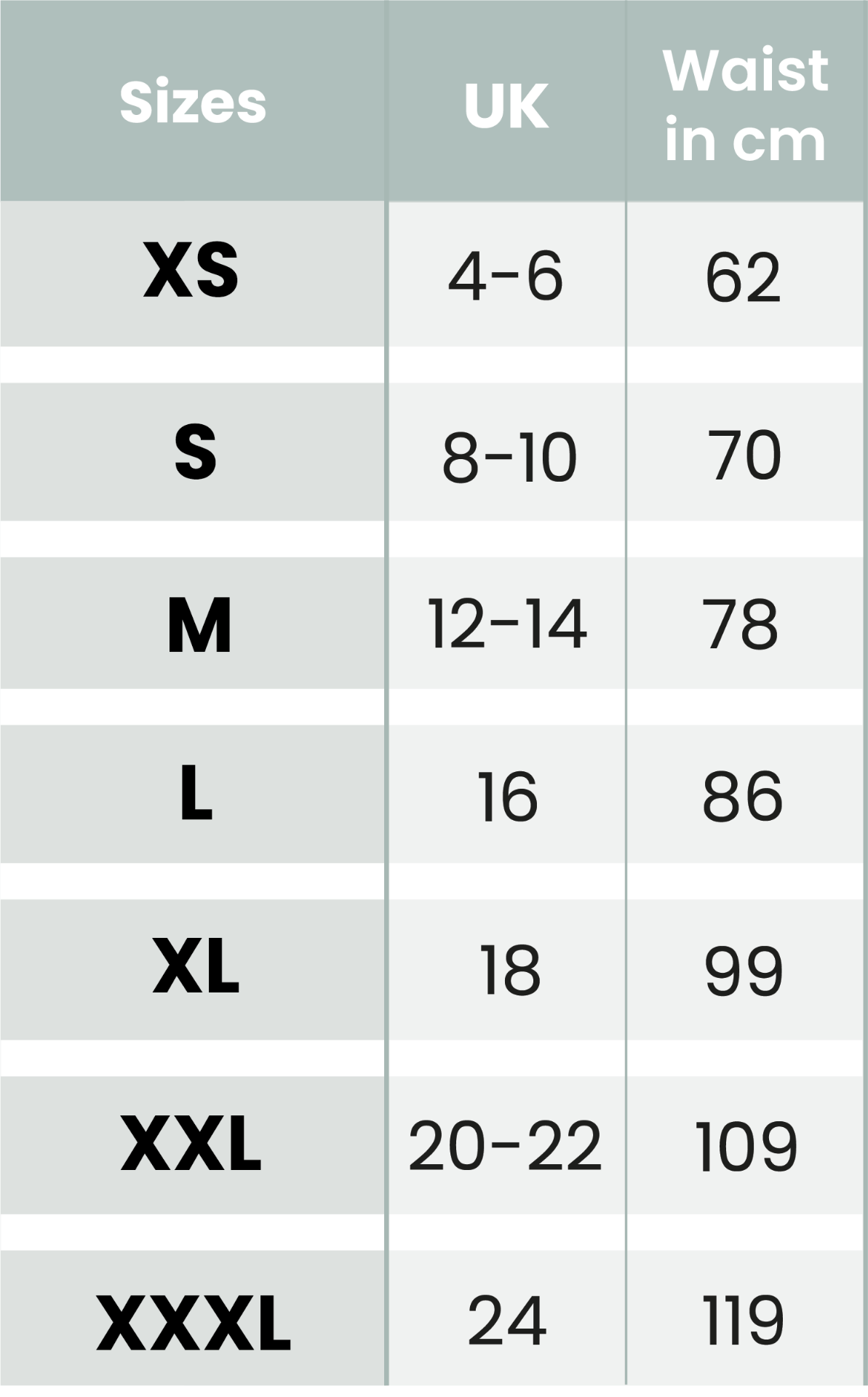 Size Table Petticoats Bianco Evento